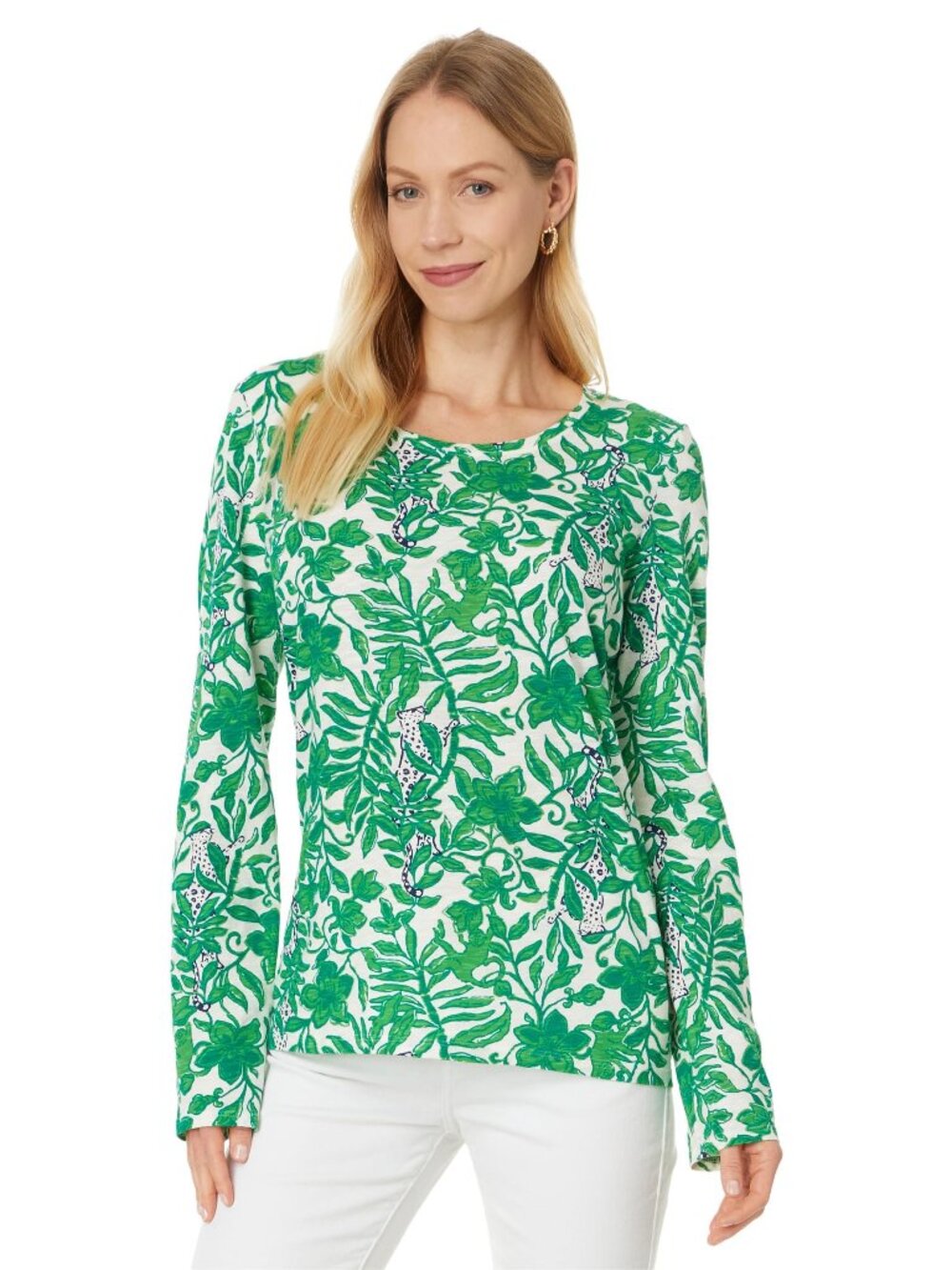 Lilly Pulitzer Women's Etta Scoop-Neck Long Sleeve Shirt Leaf Green